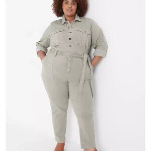 Lane Bryant 26S Washed Olive Utility Jumpsuit